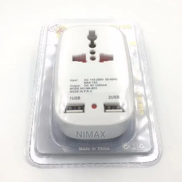 Travel Adapter With 2 Charging USB Ports.