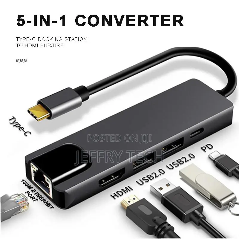 5 in 1 USB-C Adapter Dock Hub USB Type-C PD HDMI 4K 2x USB E