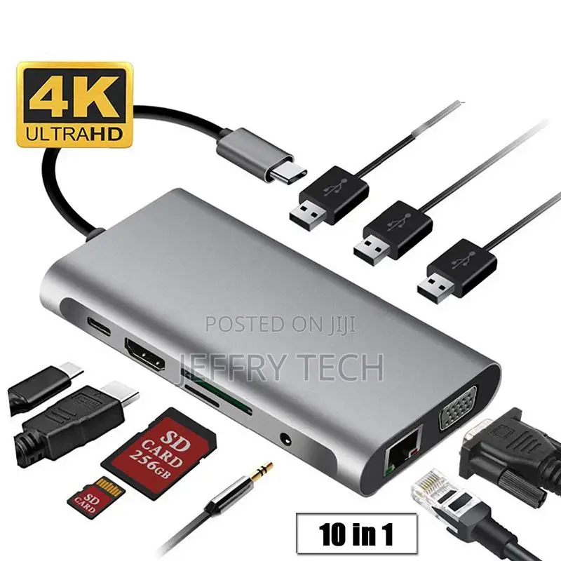 10 in 1 Usb-C to Type-C Usb 3.0 Hub 4K Hdmi Rj45 Ethernet Vg