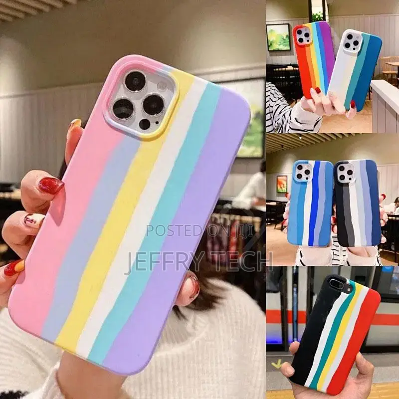 Rainbow Stripe Line for iPhone 11 Pro Max Liquid Silicone Pr