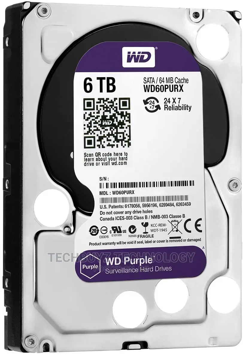 WD Purple Surveillance Hard Drive - 6 TB, 128 MB, 5640 RPM