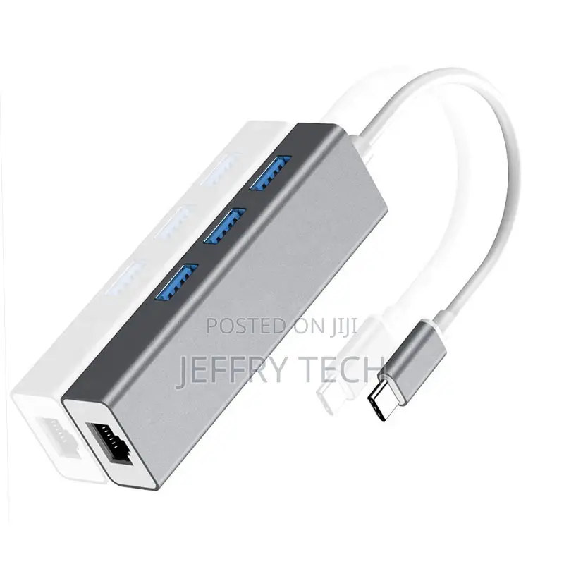Type C to RJ45 +3 Ports USB3.0 Hub, 100mbps Trasfer Rating