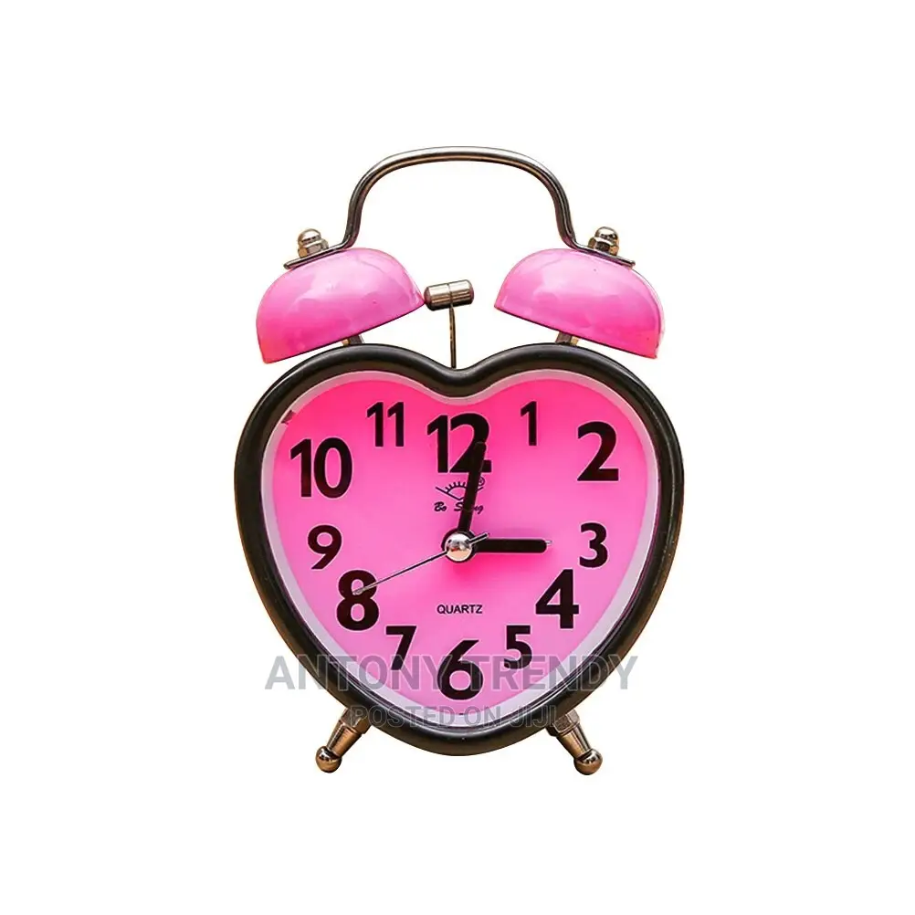 Sweet Pink Heart Table Top Alarm Clock With Double Bells