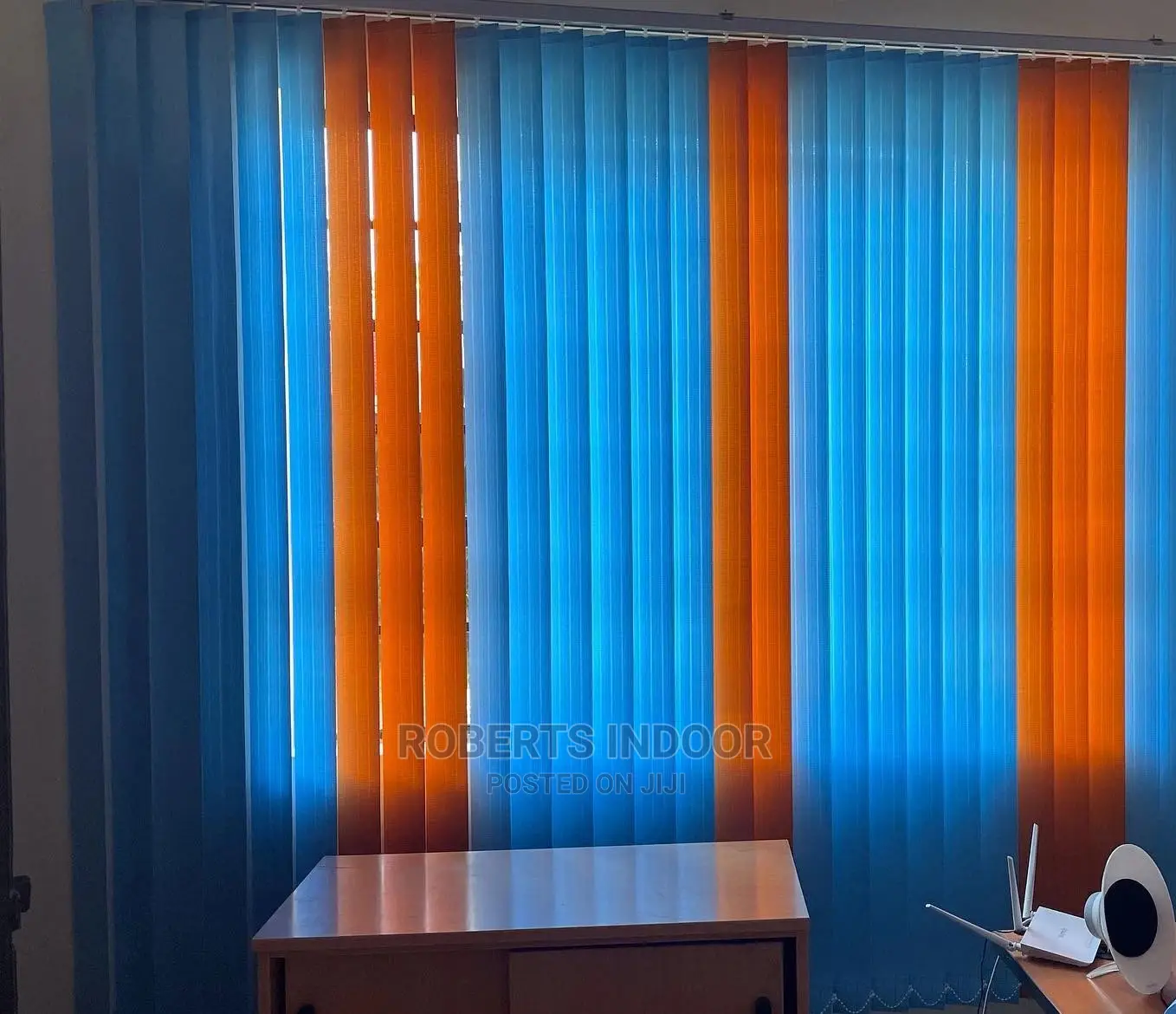 Blue and Orange Vertical Window Blinds