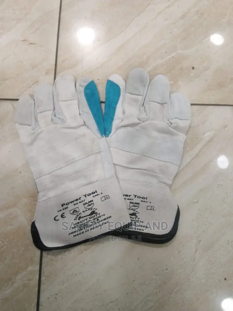 Blue White Short Leather Gloves