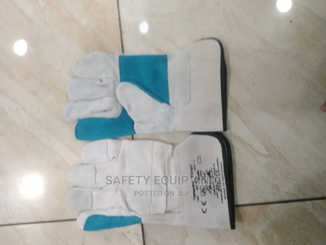 Blue White Short Leather Gloves