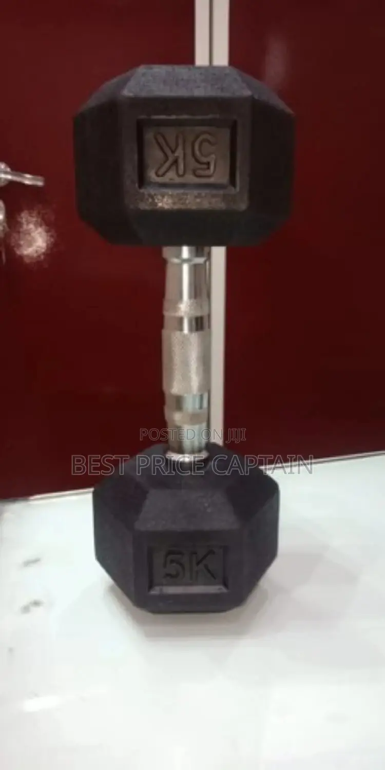 5kgs Rubber Hexagonal Dumbbells.