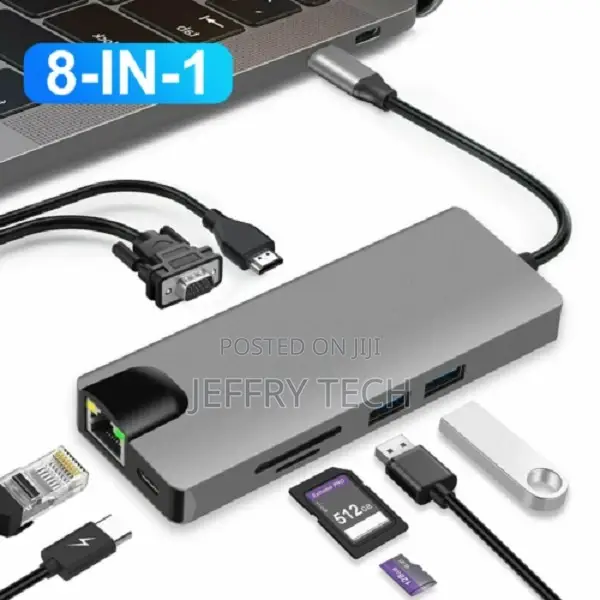 8 in 1 USB 3.0 Multiport Cable Hub Type C to 4K HDMI Adapter