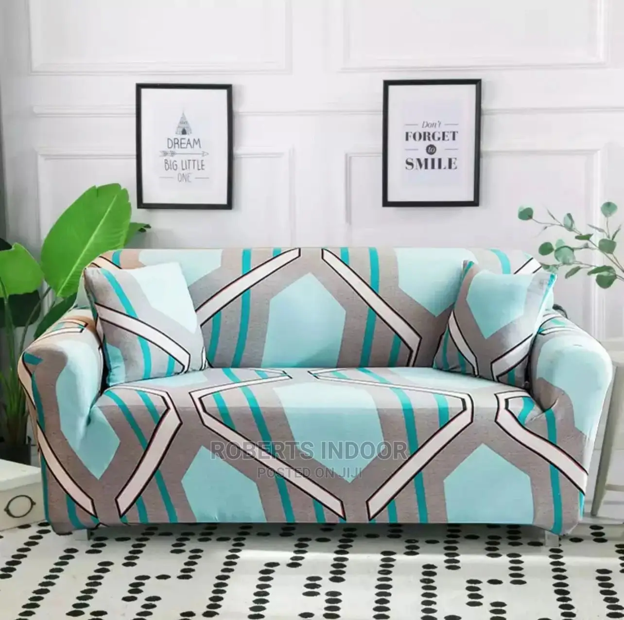 Skyblue Printed Sofa Cover 3 Seater