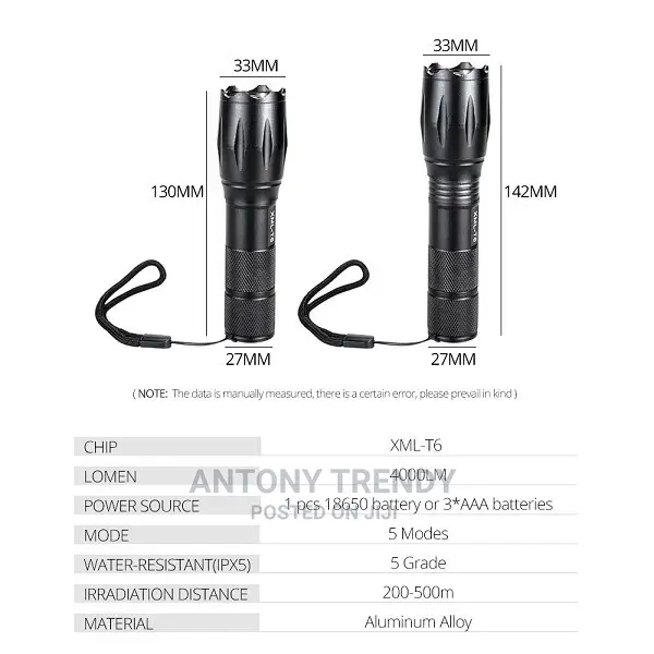 XML T6 Tactical Led Waterproof Flashlight.