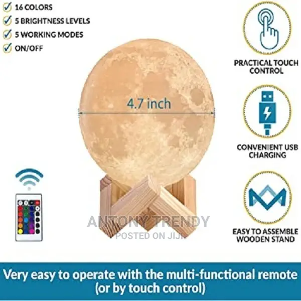 Cool Night Moon Light16 Dimmable LED Colors, Wooden