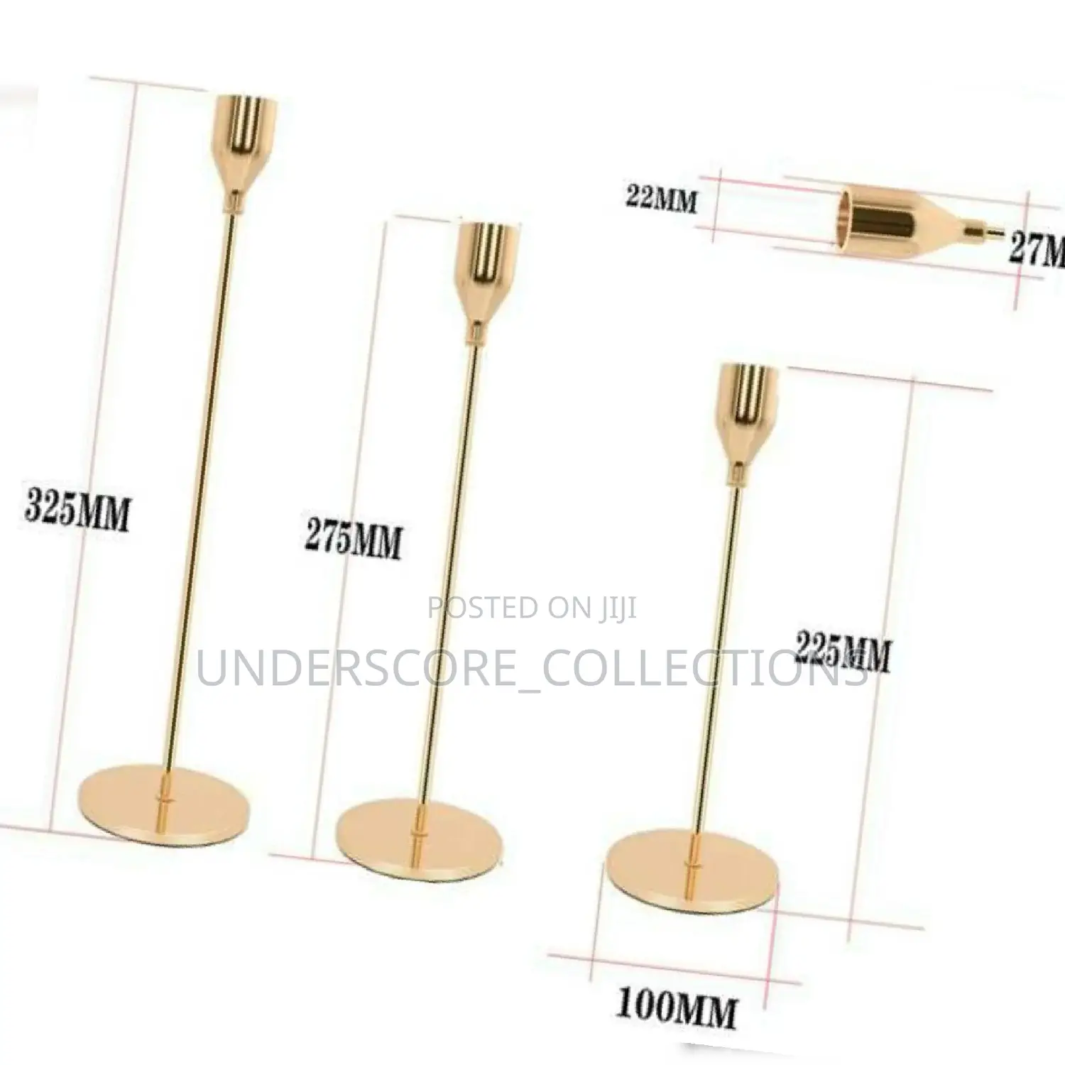 European Style Set of 3 Gold Plated Candle Holders