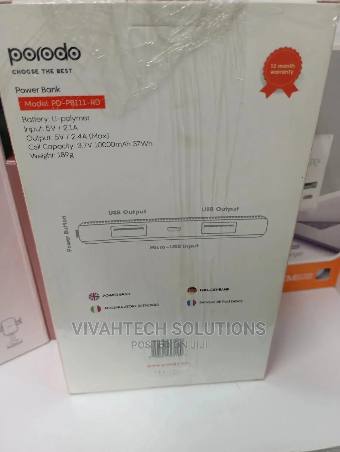 Parodo 1000 Mah Dual USB Powerbank