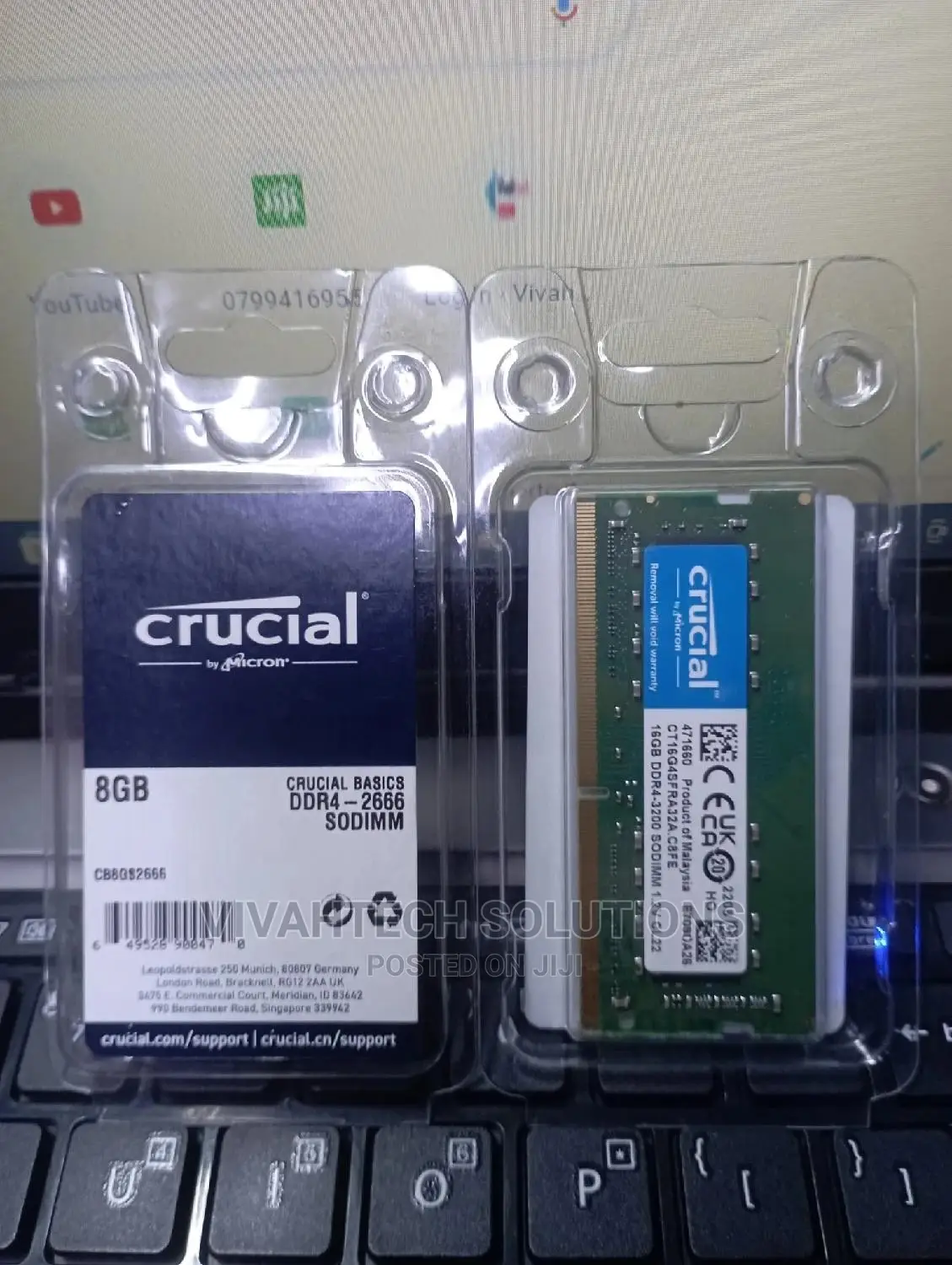 Crucial Ram 8gb Ddr4 2666/3200 MHZ Cl22 Laptop Memory