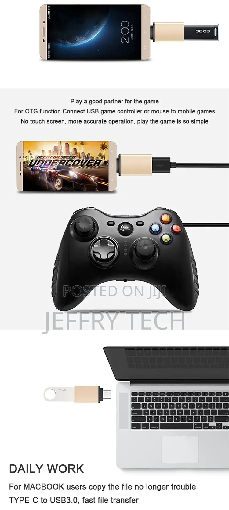 USB 3.1 Type C Right Angle Male to USB 3.0 Cable Adapter Con