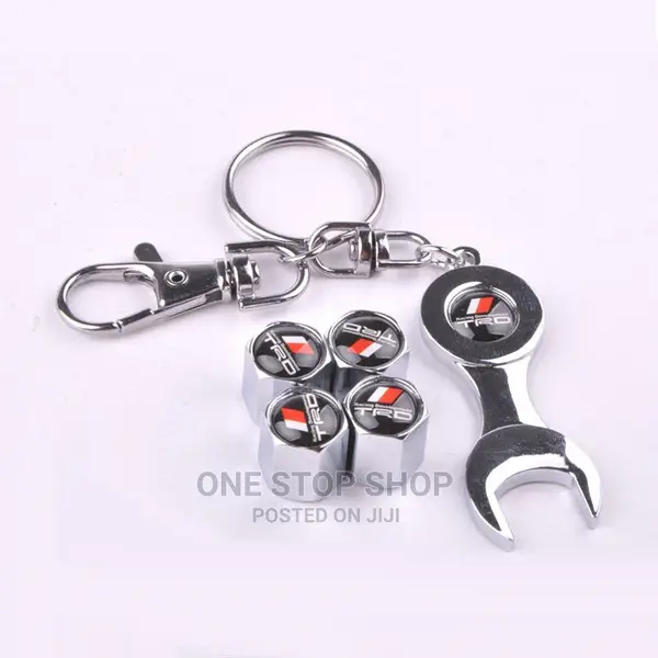 TRD 4pcs Tire Valve Caps With Mini Wrench Keychain