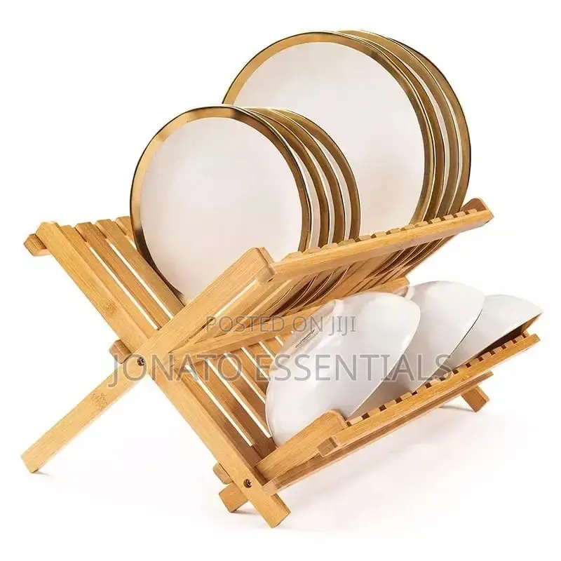 Foldable Wooden Plate Dish Rack, Kitchen Drainer