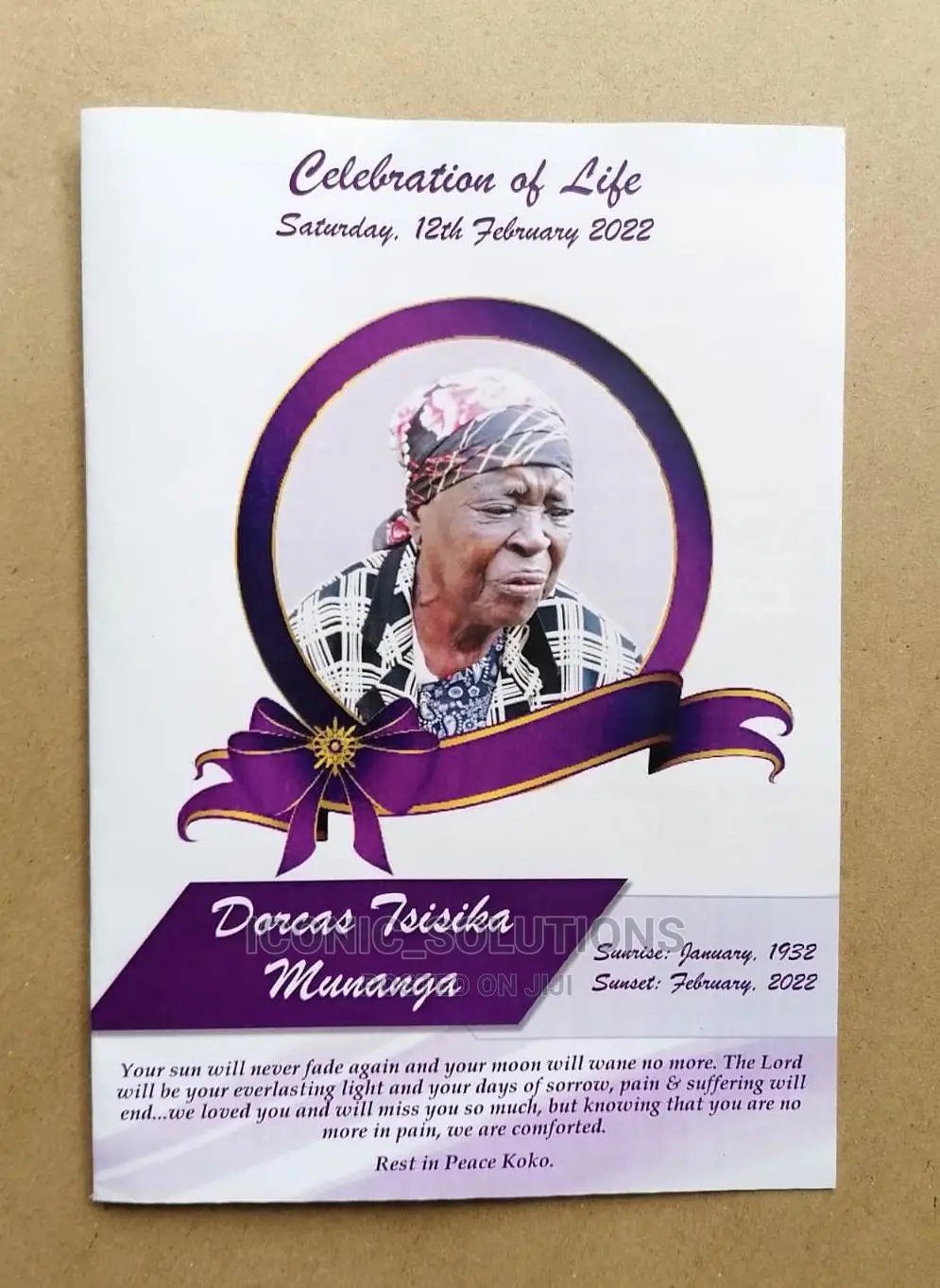 A5-Sized Funeral Program/Eulogy