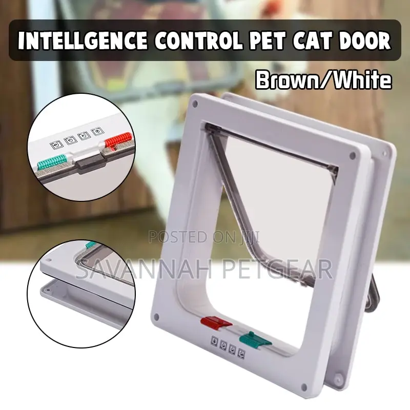 4 Way Intelligent Lockable Cat Dog Pet Flap Door -White