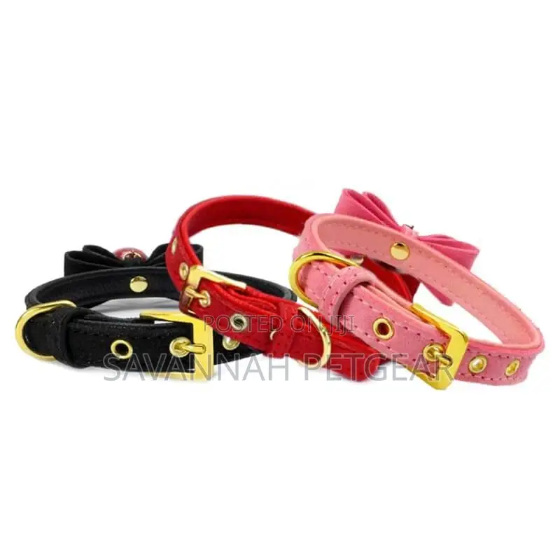 Bowknot PU Leather Cat Collar Puppy Collar, Removable Bell