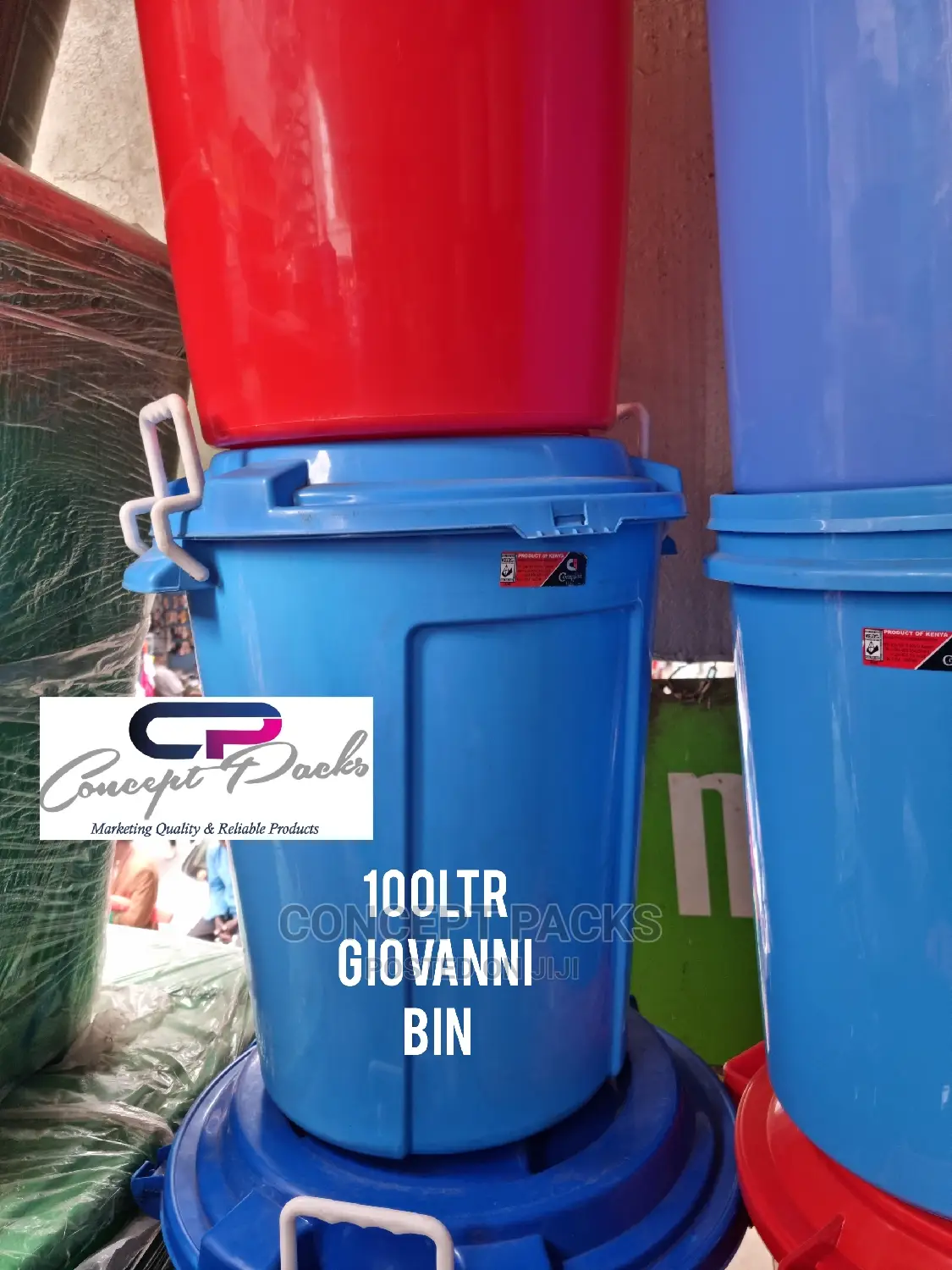100 Litres Giovanni Plastic Bin. With Handles.