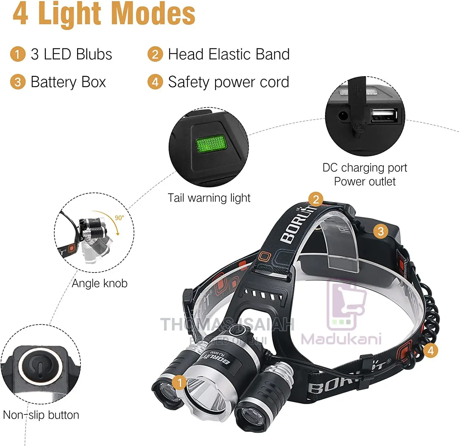3 Way Head Lamp LED Head Torch
