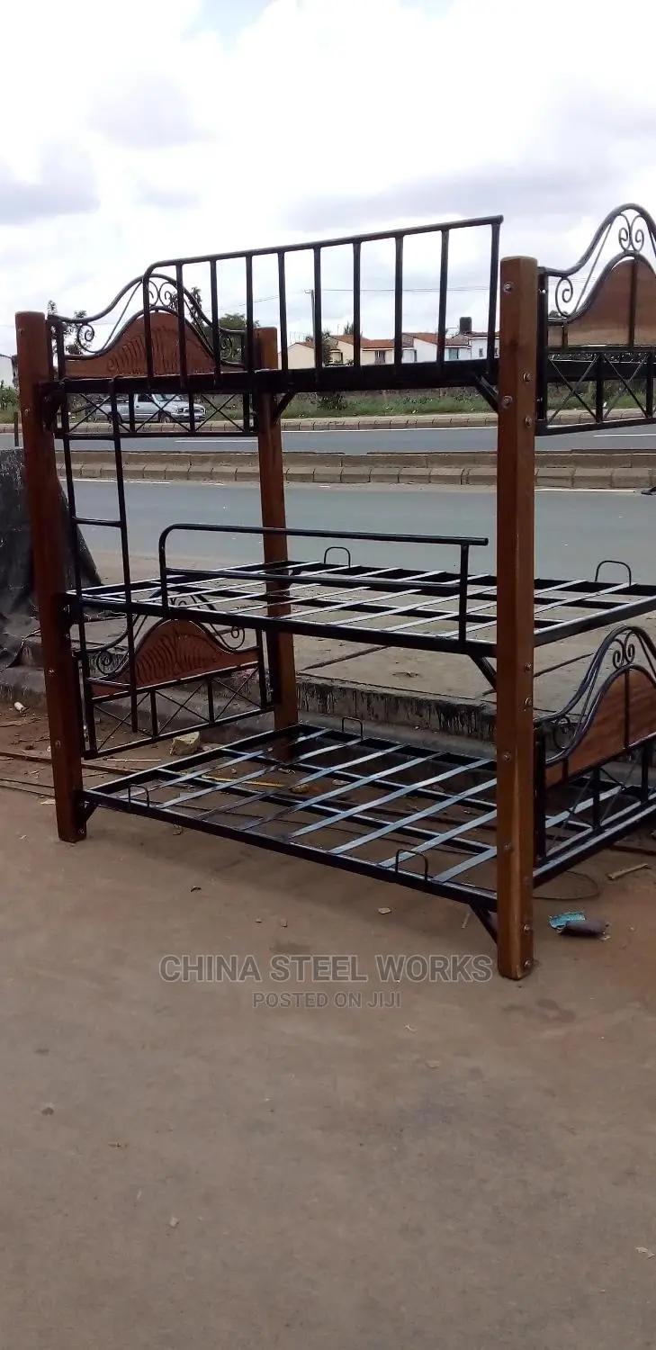 Tripple Double Decker Metalic Frame Mahogany Stand