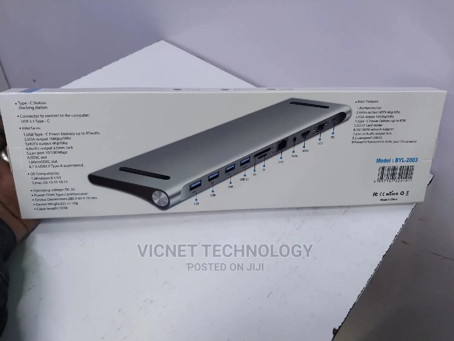 11 in 1 Type C Dock Station With Vga,Hdmi,Audio,Usb 3.0, Lan