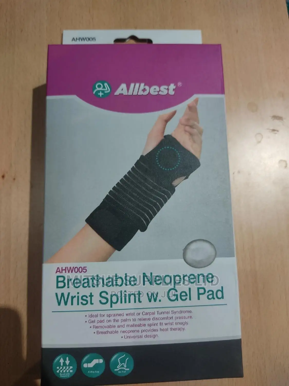 Breathable Neoprene Wrist Splint W. Gel Pad ( AHW005)
