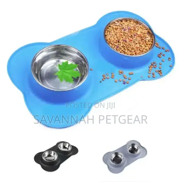 Pet-Icon Double Stainless Steel Pet Bowl With Silicone Mat