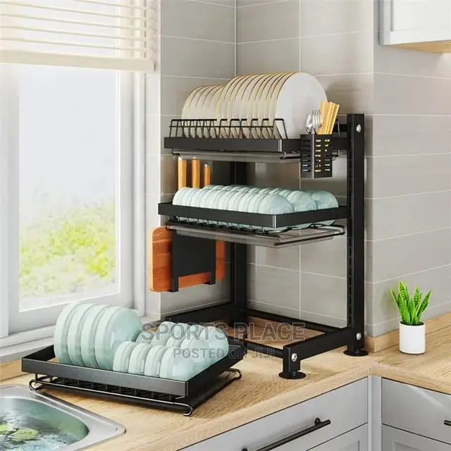 Adjustable Height Dish Drying Rack With Drainboard