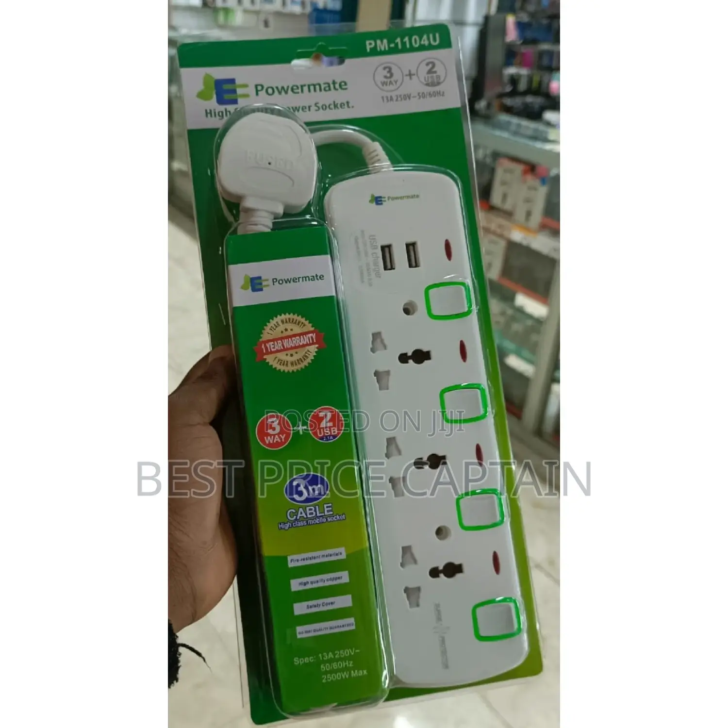 3 Ways Powermate Extension With Two Usb and Power Surge.