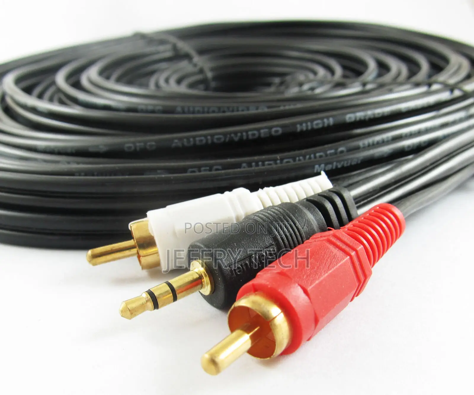 20M Aux 3.5mm Male Plug to 2 RCA Gold Male Stereo Audiocabl