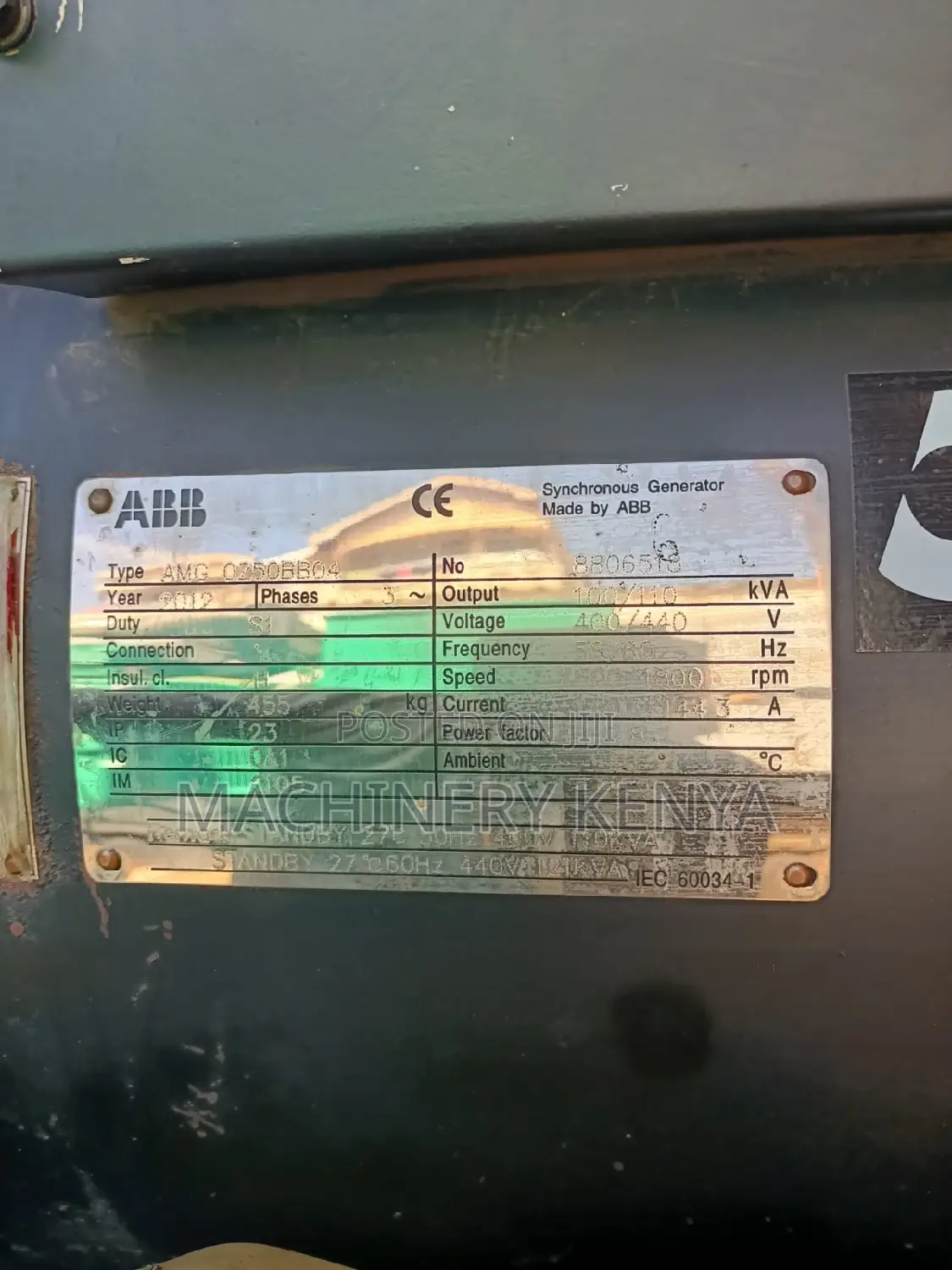 100/110kva Used Ex Uk Perkins Generator
