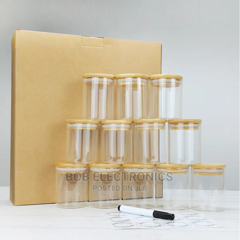12 Spice Jars With Bamboo Lids and Labels
