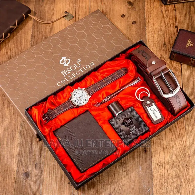 6 in 1 Men Gift Set Belt, Cologne, Key Holder, Pen, Wallet