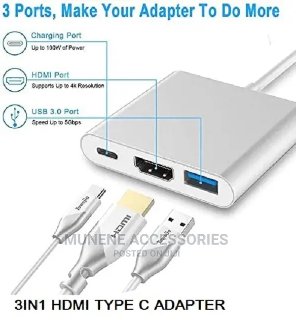 USB C to HDMI Adapter,3-in-1 Type-C Hub Pd Charging Port