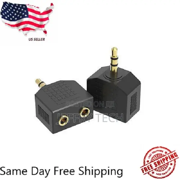 1 Male to 2 Female Gold Plated 3.5mm Y Audio Splitter Headph