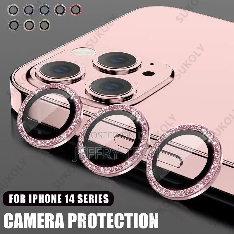iPhone 14 13 Pro Max 11 12 Glitter Bling Lens Tempered Glas