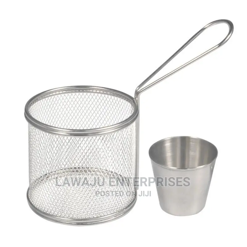 Stainless Steel Round Chips Basket With Sauce Cup