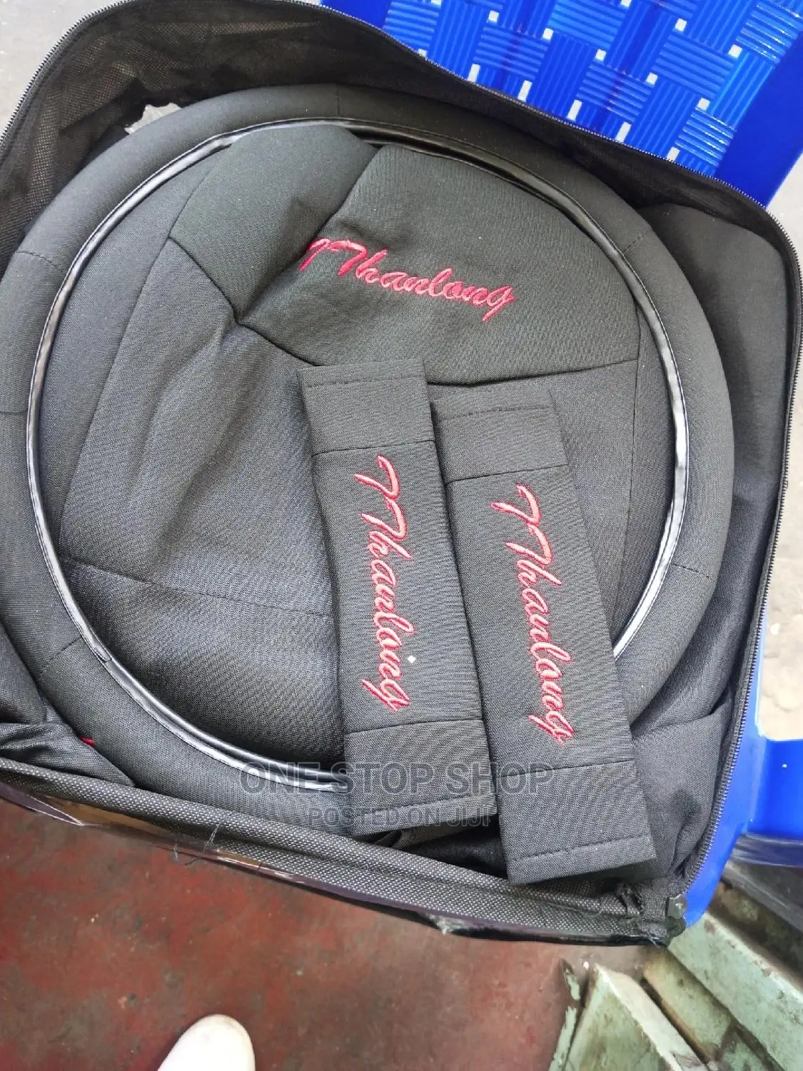 Black Fabric Seat Cover With Steering and Safety Pad