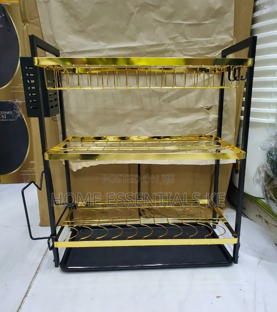 3tier Kitchen Dish Rack-Gold Black