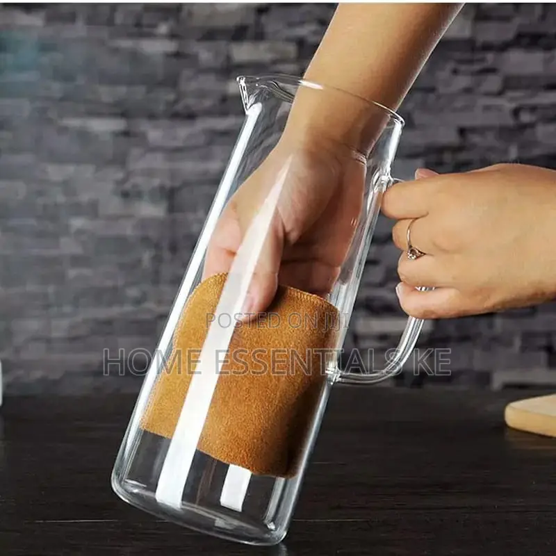 1.2L Thickened Glass Jug Bamboo Top Lid Heat Resistant
