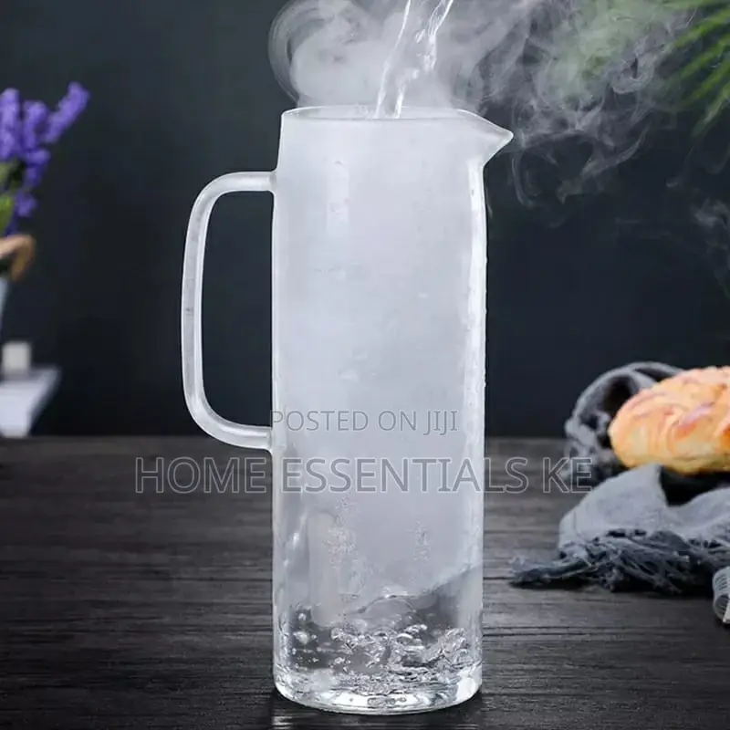 1.2L Thickened Glass Jug Bamboo Top Lid Heat Resistant