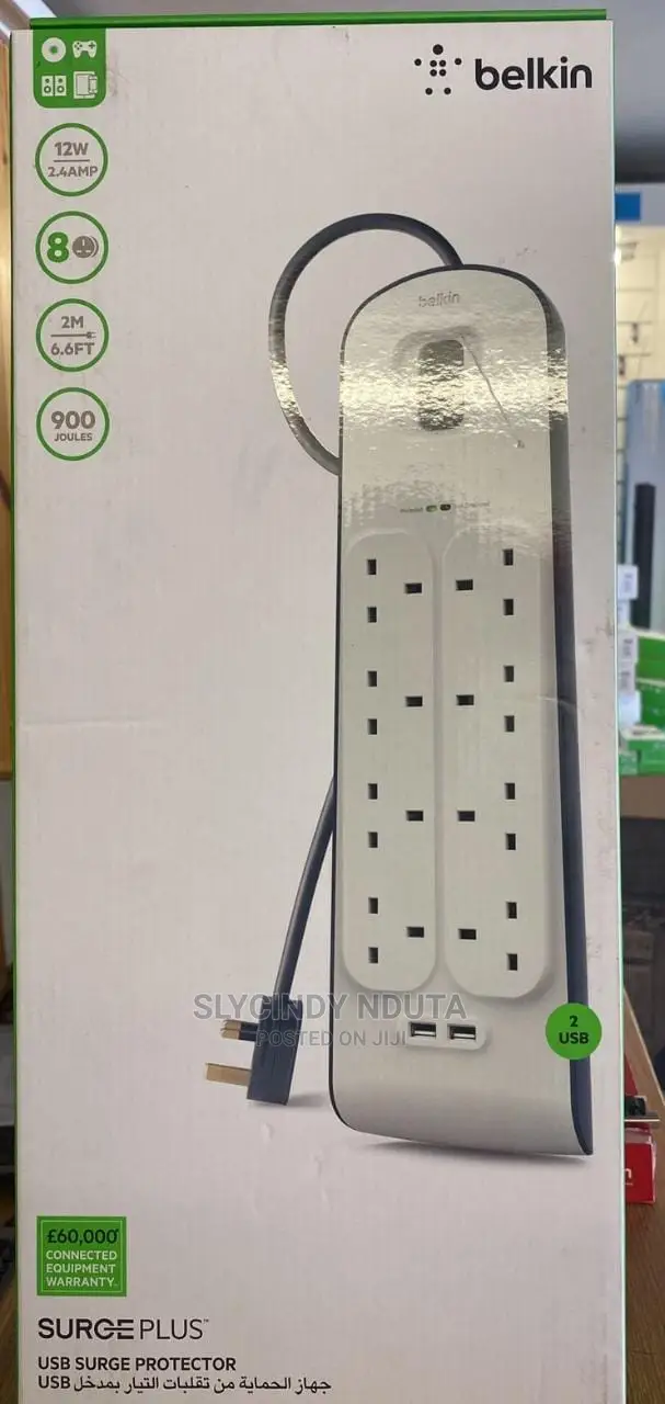 Belkin 8 Outlet Surge Protection Strip With 2XUSB Charging