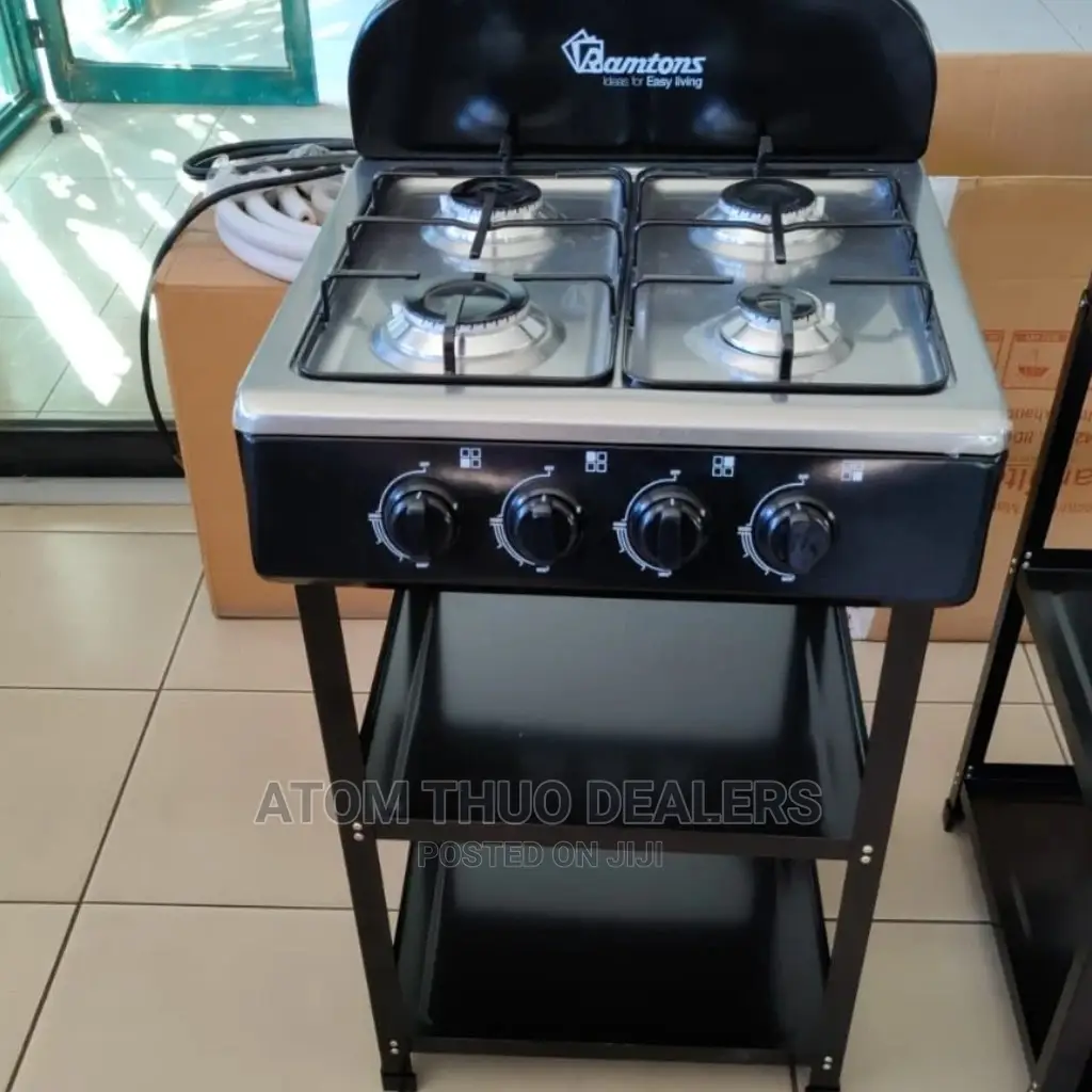 *Ramtons Cooker, 4 Gas Burner With Stand and Shelves 