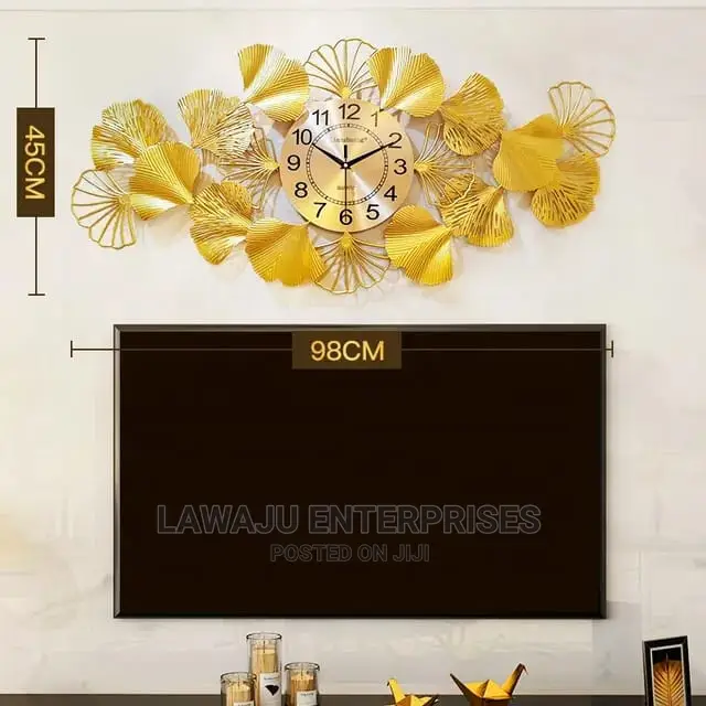 3d Metal Ginkgo Leaves Modern Home Decor Large Wall Clock