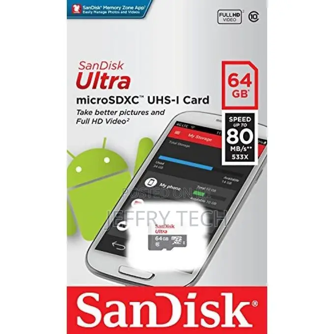 Sandisk Microsdxc ULTRA 64GB 80mbs SDSQUNS-064G Class10