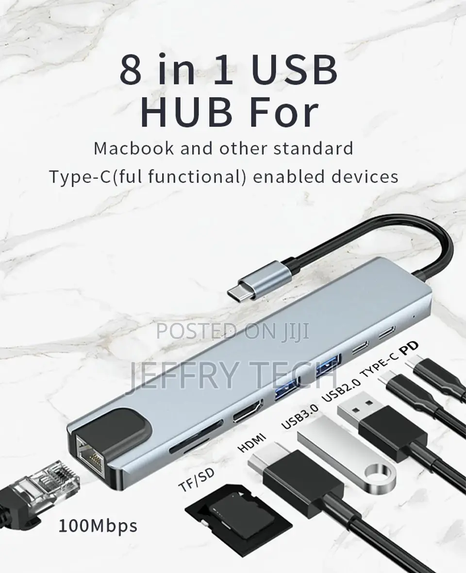 USB C Hub 3.0 Adapter 8 in 1 HDMI SD/TF Card Reader for Mac