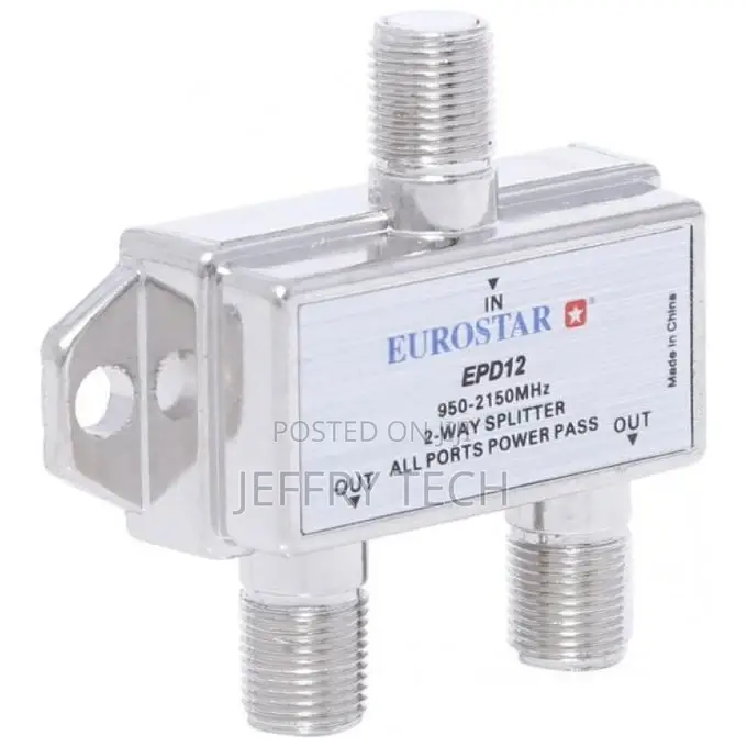 Eurostar 2-Way Coaxial Cable Splitter, 950-2150mhz Range